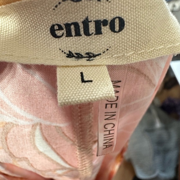 Entro Dress L Boho Floral Tiered Maxi Pink Yellow Orange Elastic Waist - Picture 4 of 8